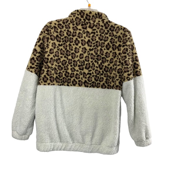 Wanna B Jacket Sherpa Fleece Womens Small Quarter Zip Animal Print Off White - Picture 3 of 11